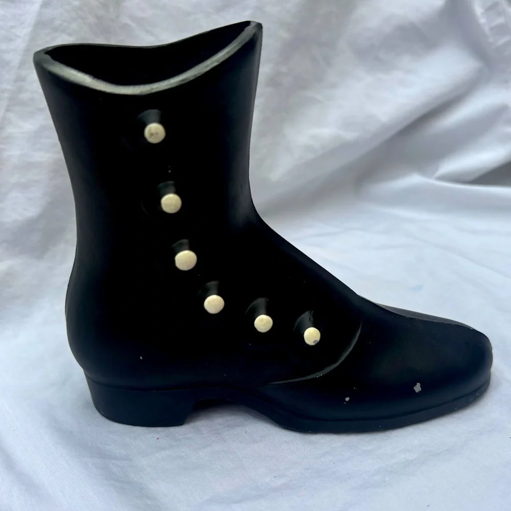 Vintage Ceramic Victorian Black Boot Planter Vase